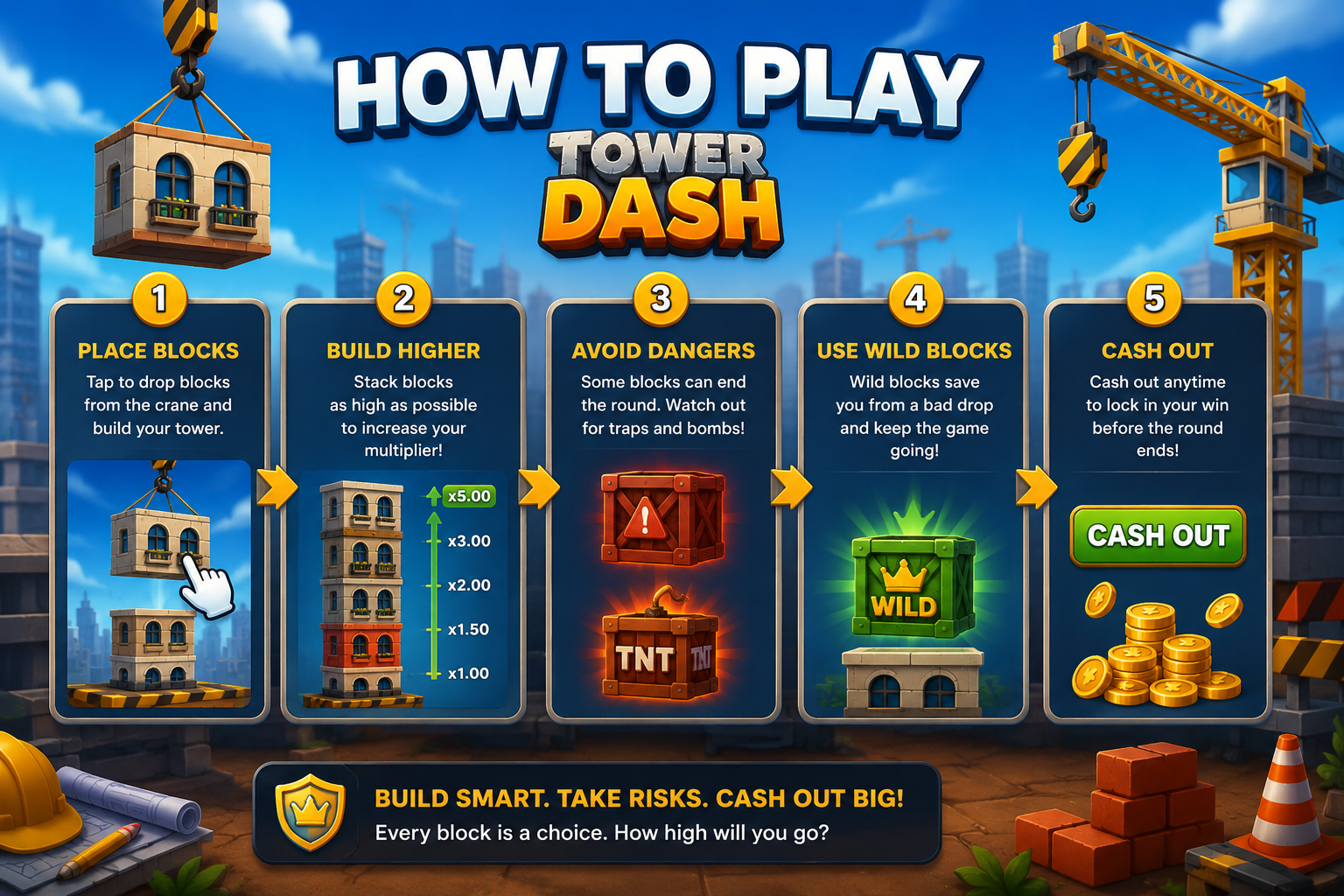 Come giocare a Tower Dash - imposta una puntata, premi Drop e poi incassa